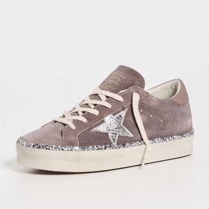 Golden Goose Hi Star Suede Upper Laminated Star Leather Heel Glitter Sneakers